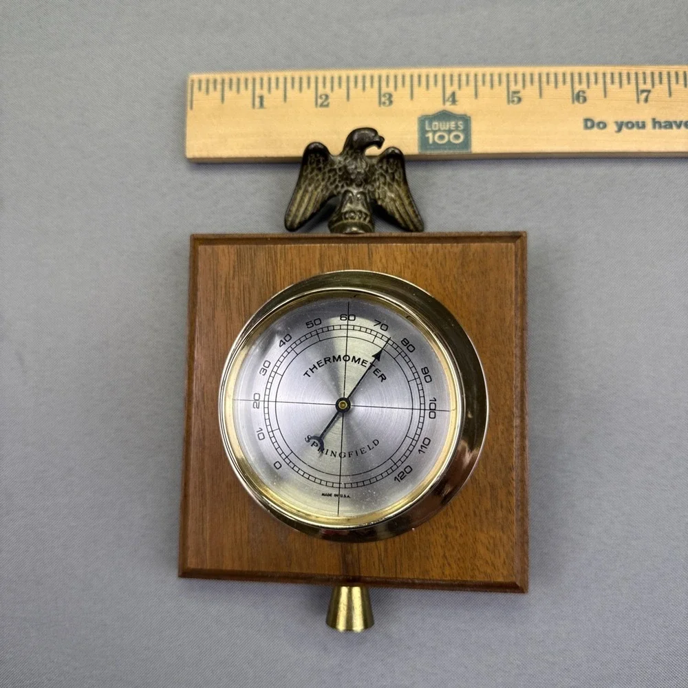 Vintage Springfield Wall Thermometer Brass Eagle Made In USA 7.25
